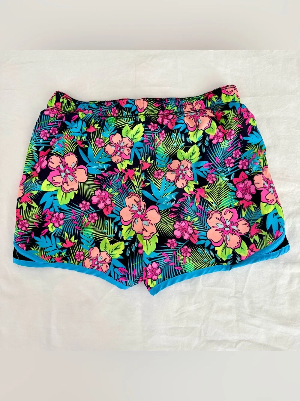 Justice Girls Tropical Floral Dolphin-Hem Athletic Running Gym Shorts Size 14